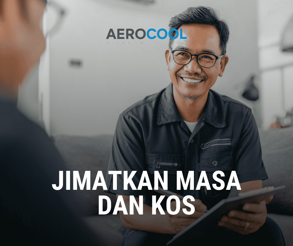 Teknisi Aerocool sedang memberikan konsultasi servis kepada pelanggan di rumah, menunjukkan laporan pada skrin telefon sambil menerangkan dengan mesra dan profesional. Jimatkan masa dan kos